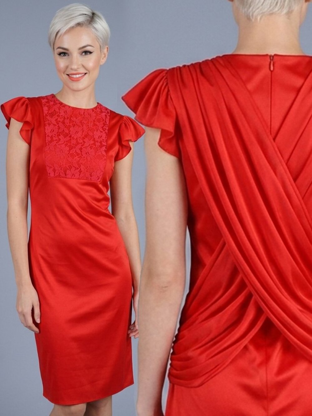 Vintage 80s Diamonds Run Wayne Diamond Red Lace Bodycon Ruched Cocktail Dress S
